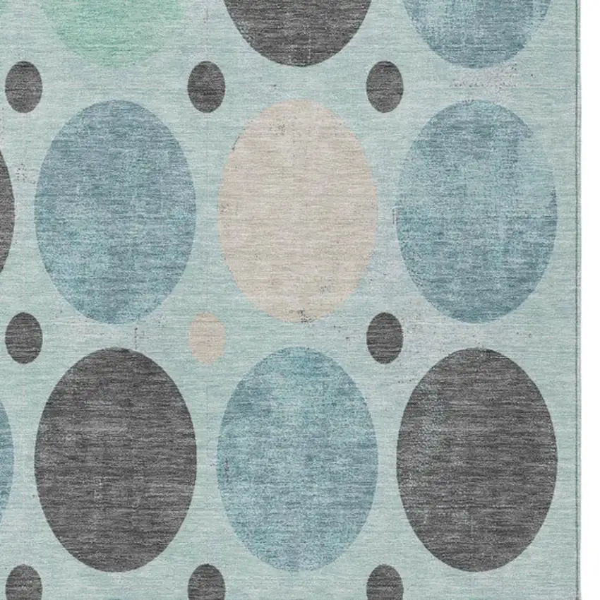Teal Blue Charcoal And Beige Geometric Washable Indoor Outdoor Area Rug Photo 3
