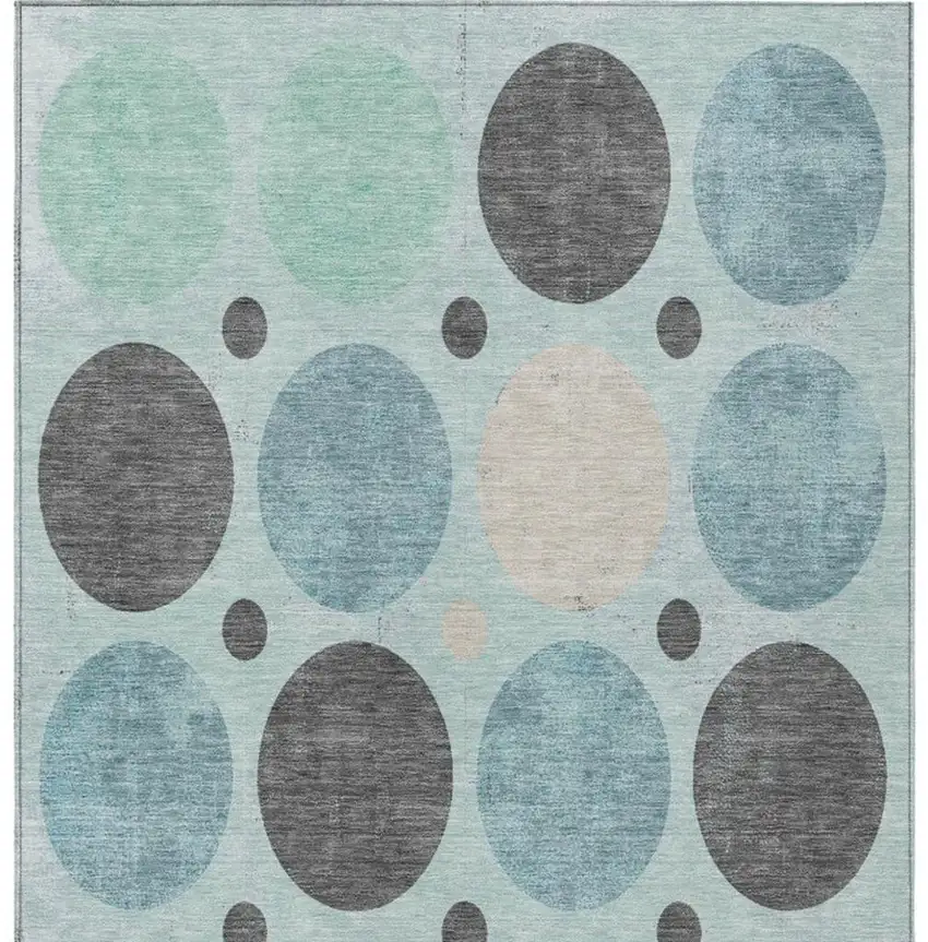 Teal Blue Charcoal And Beige Geometric Washable Indoor Outdoor Area Rug Photo 9