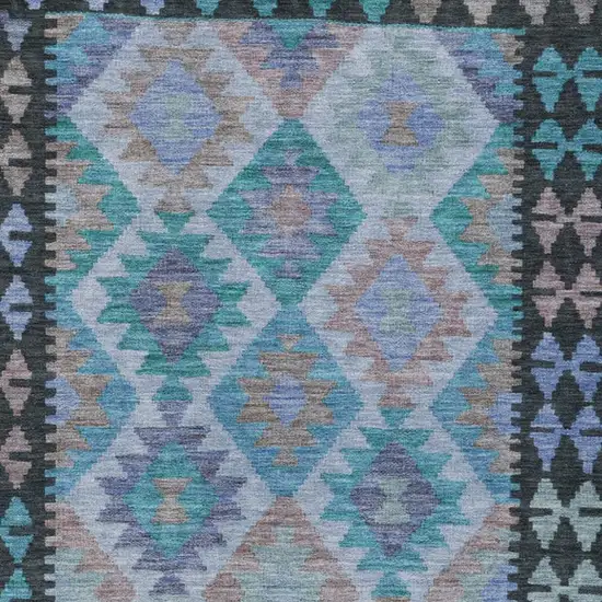 Teal Blue Charcoal And Copper Tribal Washable Indoor Outdoor Area Rug Photo 3