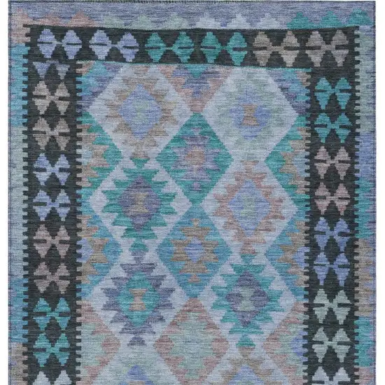 Teal Blue Charcoal And Copper Tribal Washable Indoor Outdoor Area Rug Photo 4