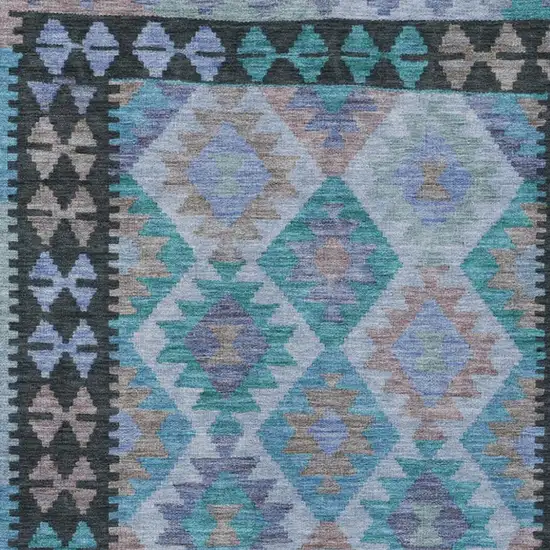 Teal Blue Charcoal And Copper Tribal Washable Indoor Outdoor Area Rug Photo 3