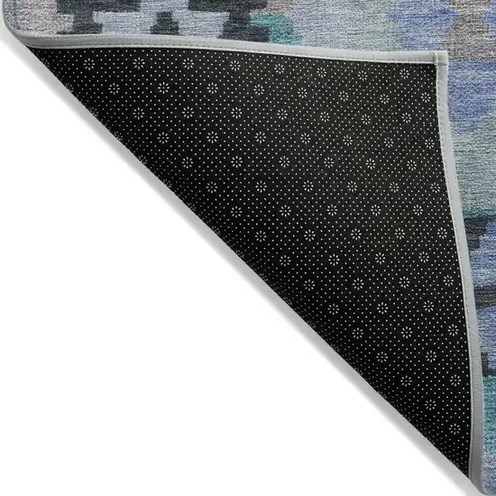 Teal Blue Charcoal And Copper Tribal Washable Indoor Outdoor Area Rug Photo 9