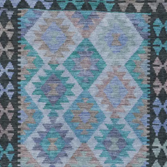 Teal Blue Charcoal And Copper Tribal Washable Indoor Outdoor Area Rug Photo 6