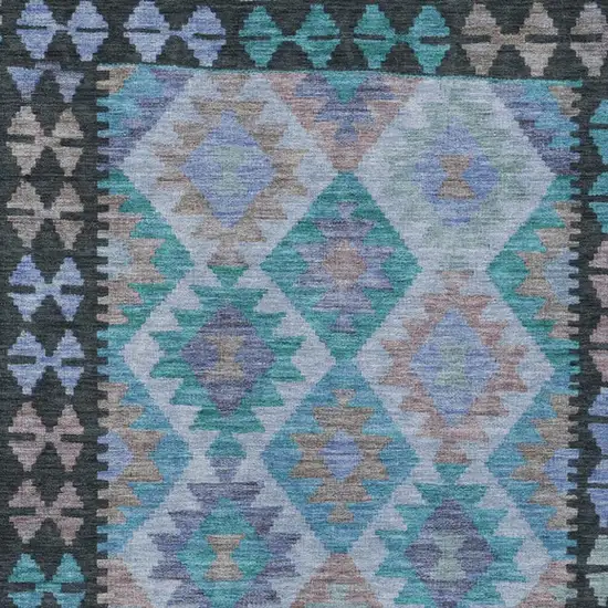 Teal Blue Charcoal And Copper Tribal Washable Indoor Outdoor Area Rug Photo 3