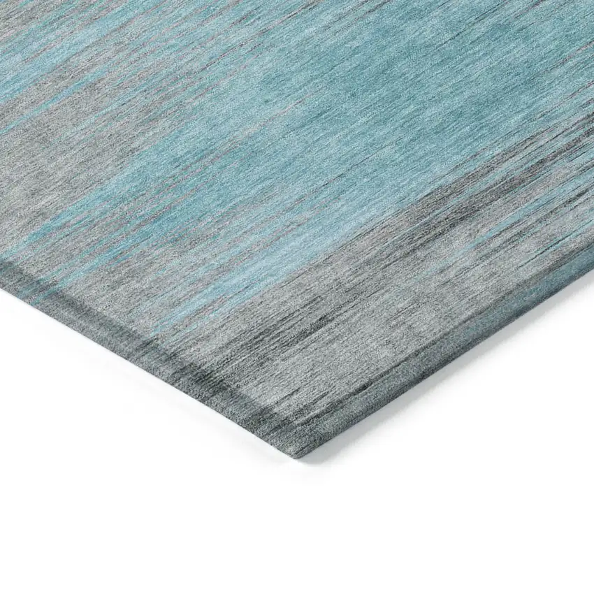 Teal Blue Charcoal And Gray Abstract Washable Indoor Outdoor Area Rug Photo 5