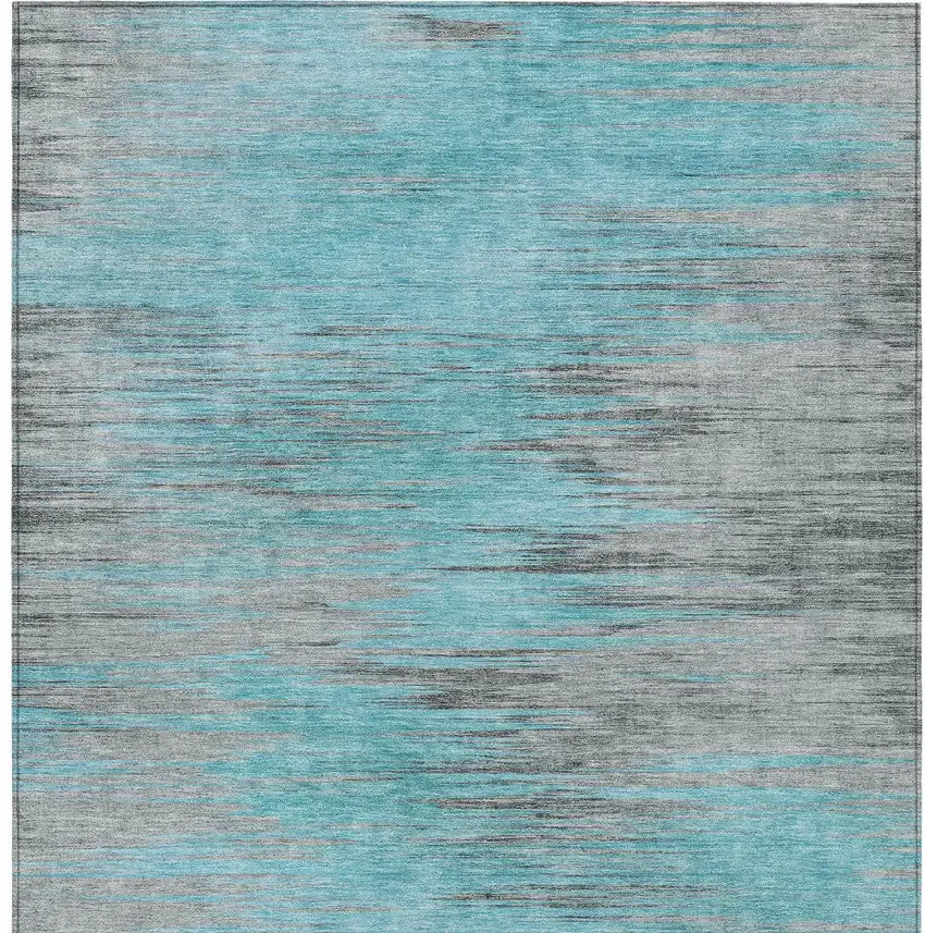 Teal Blue Charcoal And Gray Abstract Washable Indoor Outdoor Area Rug Photo 6