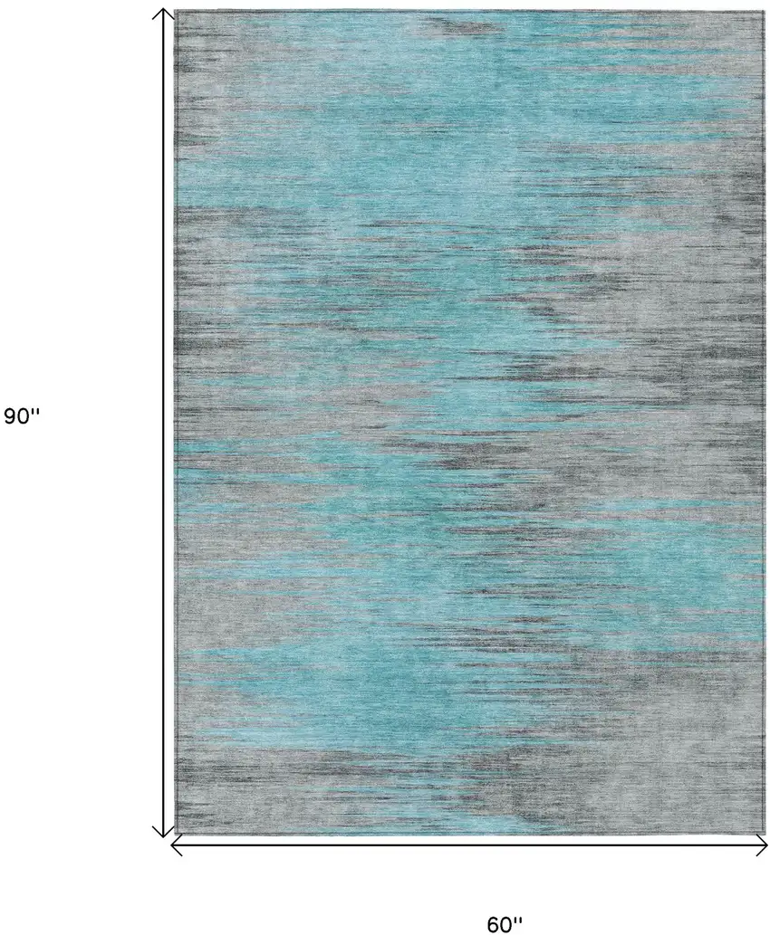 Teal Blue Charcoal And Gray Abstract Washable Indoor Outdoor Area Rug Photo 3