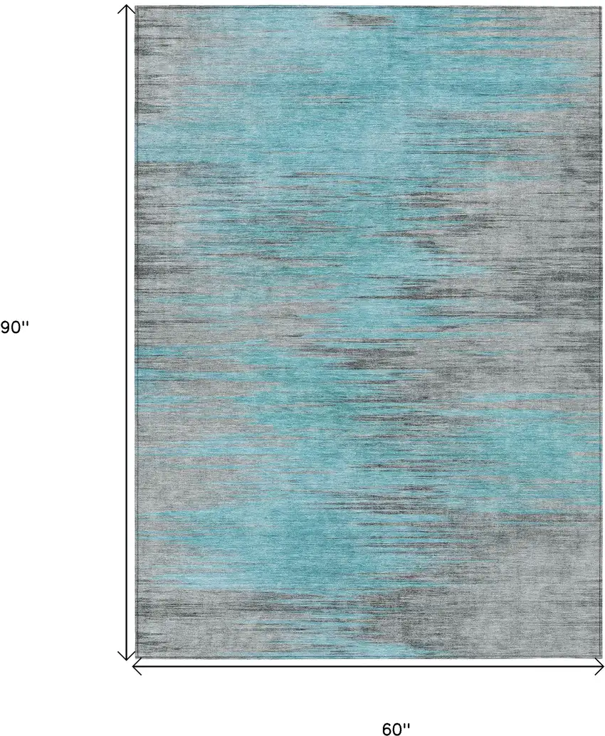 Teal Blue Charcoal And Gray Abstract Washable Indoor Outdoor Area Rug Photo 3