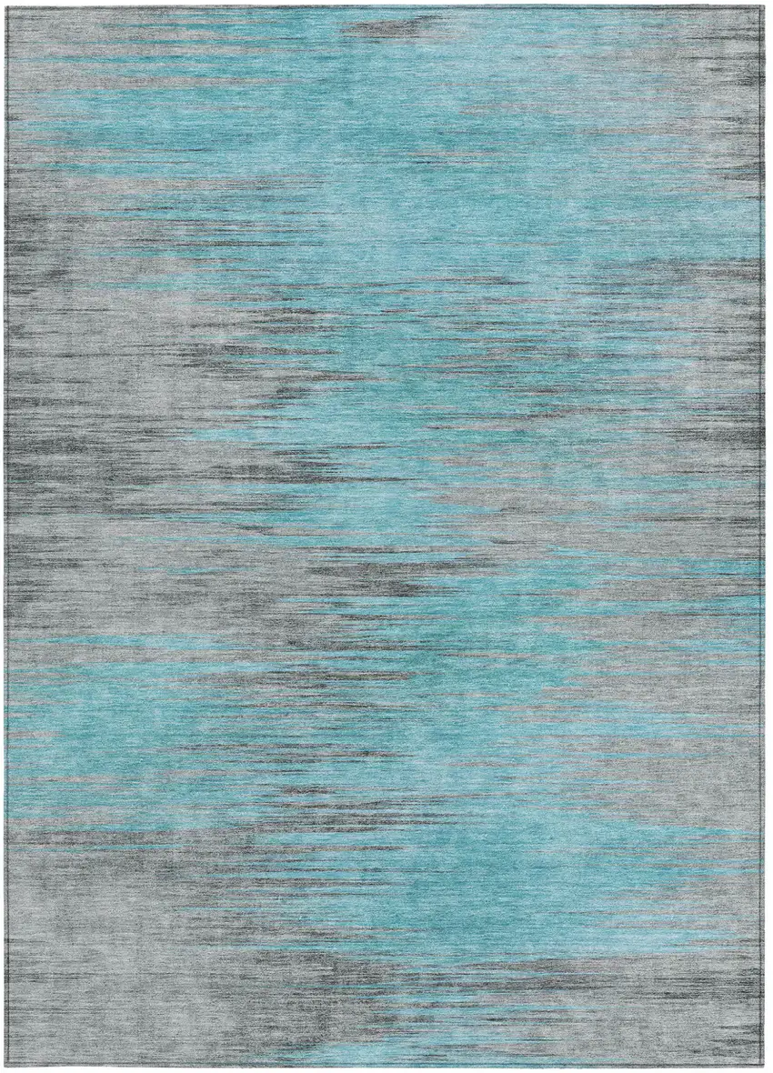 Teal Blue Charcoal And Gray Abstract Washable Indoor Outdoor Area Rug Photo 7