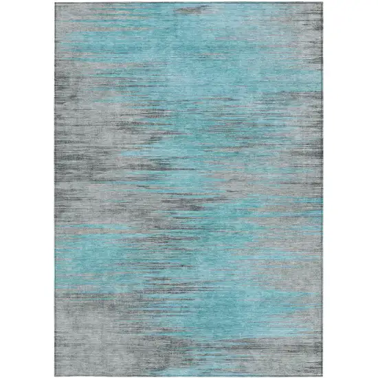Teal Blue Charcoal And Gray Abstract Washable Indoor Outdoor Area Rug Photo 7