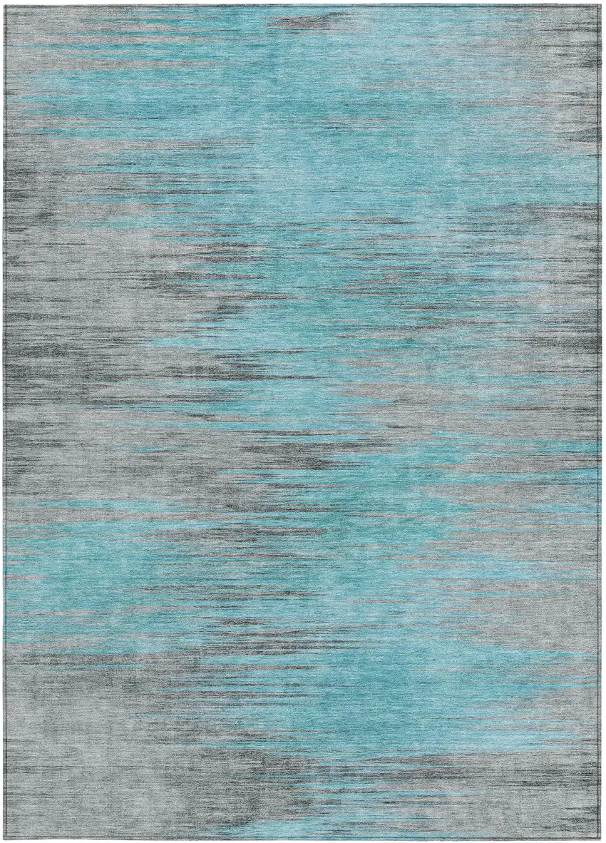 Teal Blue Charcoal And Gray Abstract Washable Indoor Outdoor Area Rug Photo 7