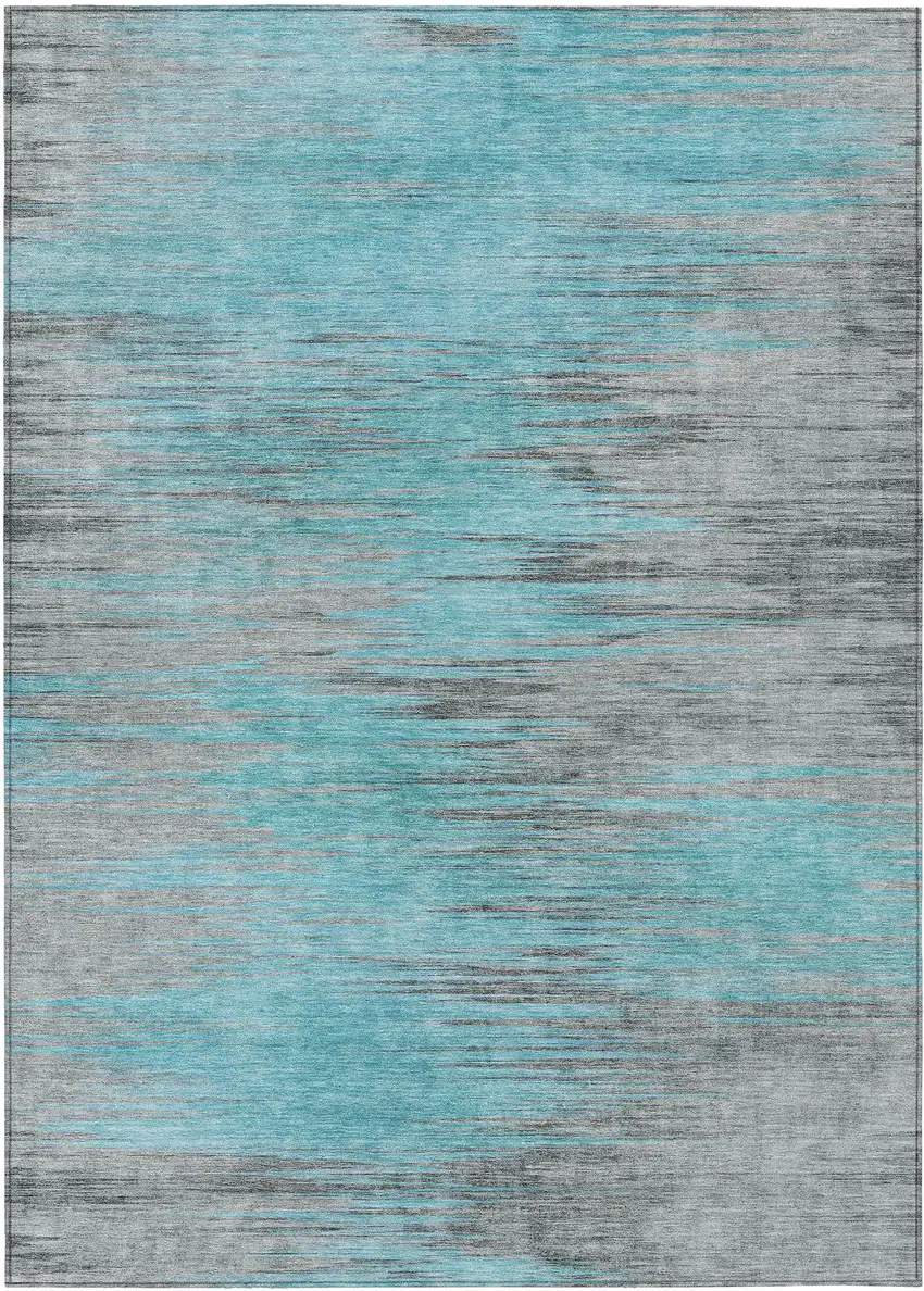 Teal Blue Charcoal And Gray Abstract Washable Indoor Outdoor Area Rug Photo 2