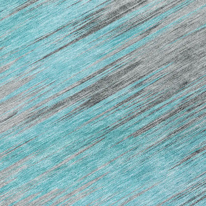 Teal Blue Charcoal And Gray Abstract Washable Indoor Outdoor Area Rug Photo 8