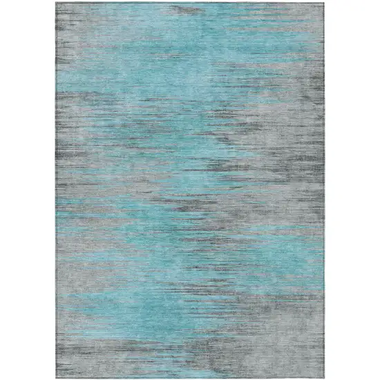 Teal Blue Charcoal And Gray Abstract Washable Indoor Outdoor Area Rug Photo 2