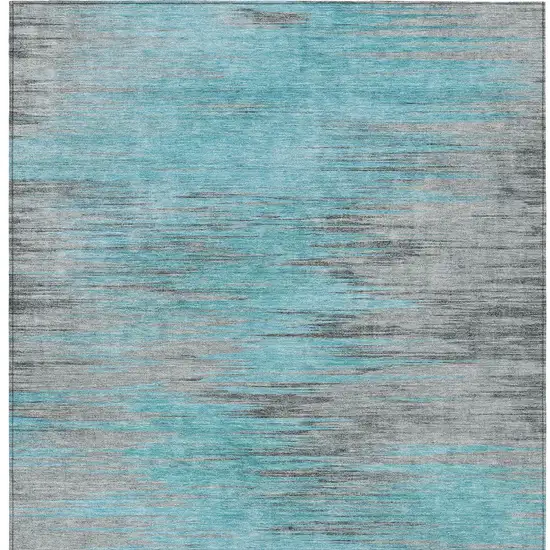 Teal Blue Charcoal And Gray Abstract Washable Indoor Outdoor Area Rug Photo 7