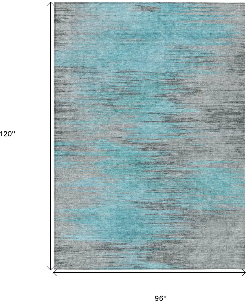 Teal Blue Charcoal And Gray Abstract Washable Indoor Outdoor Area Rug Photo 3