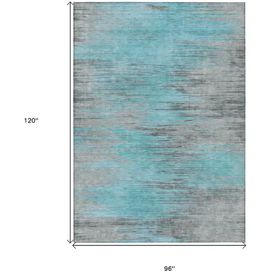 Teal Blue Charcoal And Gray Abstract Washable Indoor Outdoor Area Rug Photo 3
