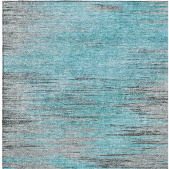 Teal Blue Charcoal And Gray Abstract Washable Indoor Outdoor Area Rug Photo 6