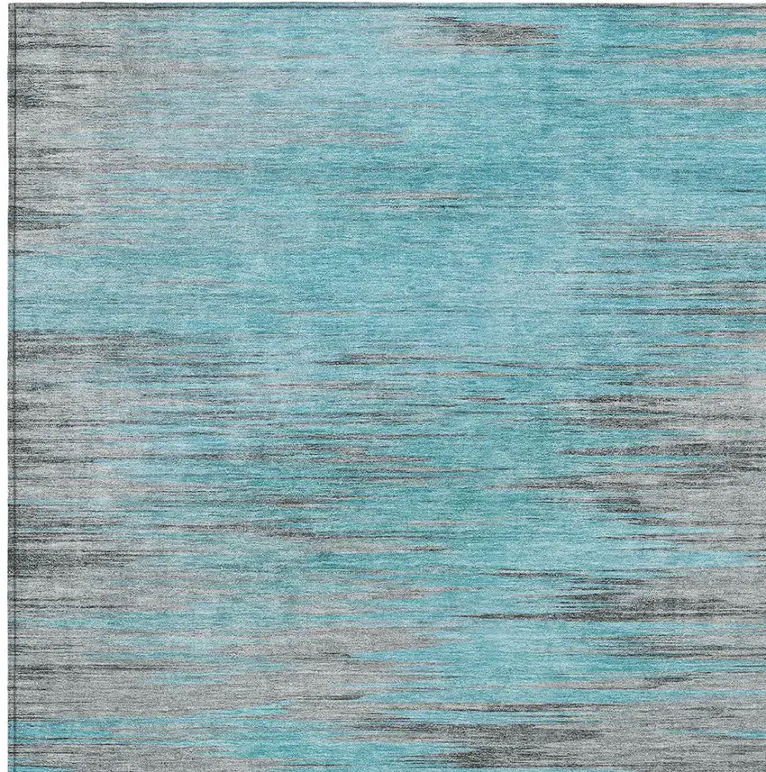 Teal Blue Charcoal And Gray Abstract Washable Indoor Outdoor Area Rug Photo 6