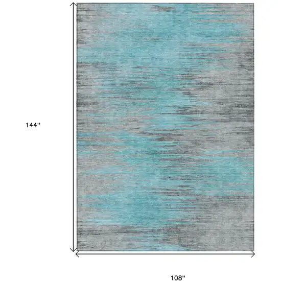 Teal Blue Charcoal And Gray Abstract Washable Indoor Outdoor Area Rug Photo 3