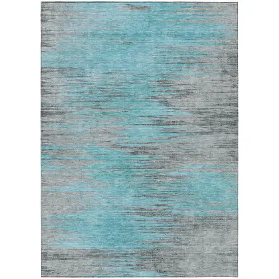 Teal Blue Charcoal And Gray Abstract Washable Indoor Outdoor Area Rug Photo 2