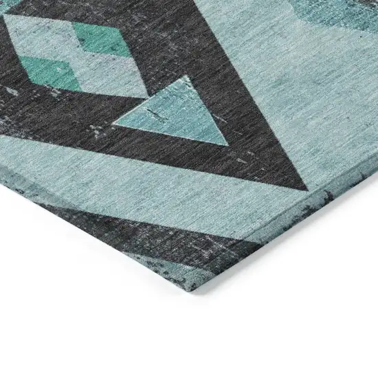 Teal Blue Charcoal And Pale Aqua Aztec Washable Indoor Outdoor Area Rug Photo 9