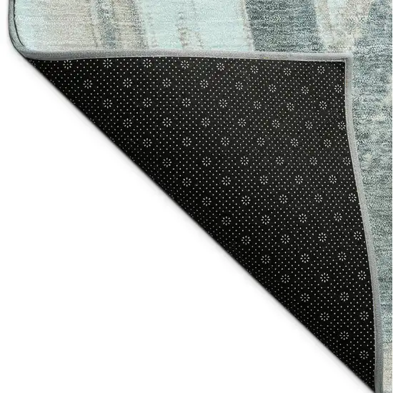Teal Blue Charcoal And Silver Abstract Washable Indoor Outdoor Area Rug Photo 9