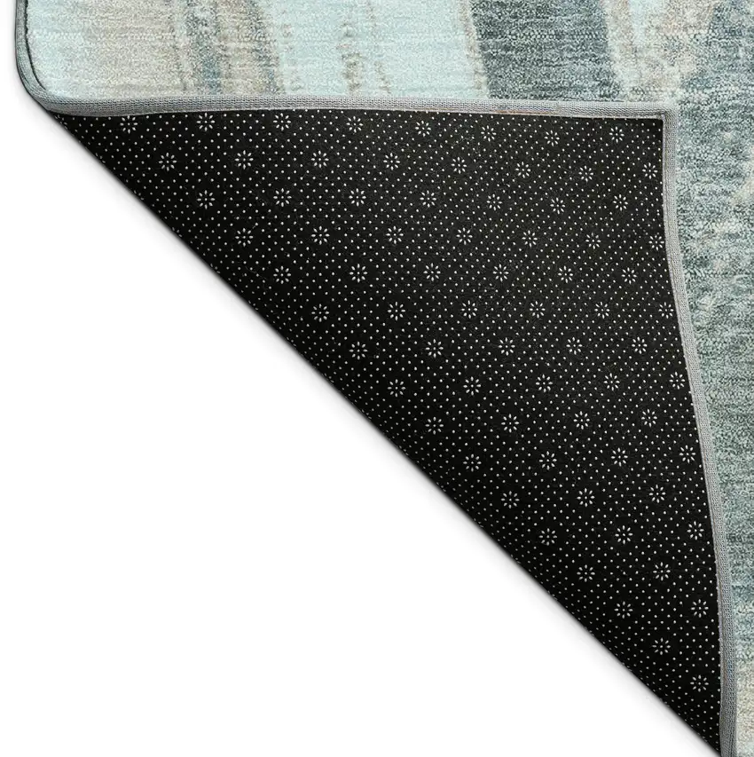 Teal Blue Charcoal And Silver Abstract Washable Indoor Outdoor Area Rug Photo 9