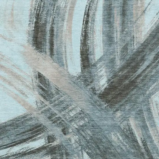 Teal Blue Charcoal And Silver Abstract Washable Indoor Outdoor Area Rug Photo 2