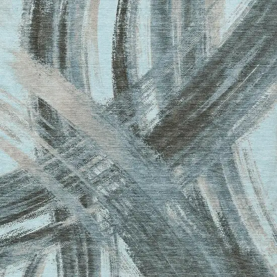 Teal Blue Charcoal And Silver Abstract Washable Indoor Outdoor Area Rug Photo 2