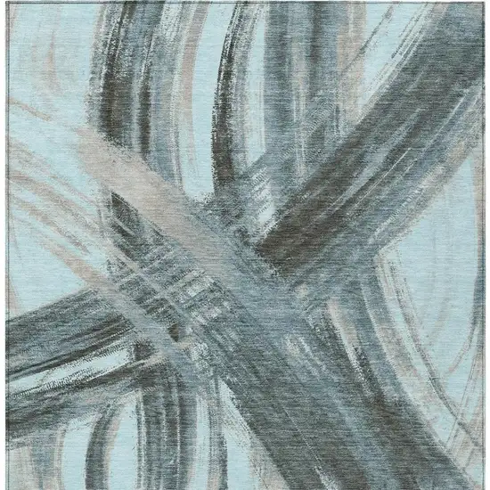 Teal Blue Charcoal And Silver Abstract Washable Indoor Outdoor Area Rug Photo 2