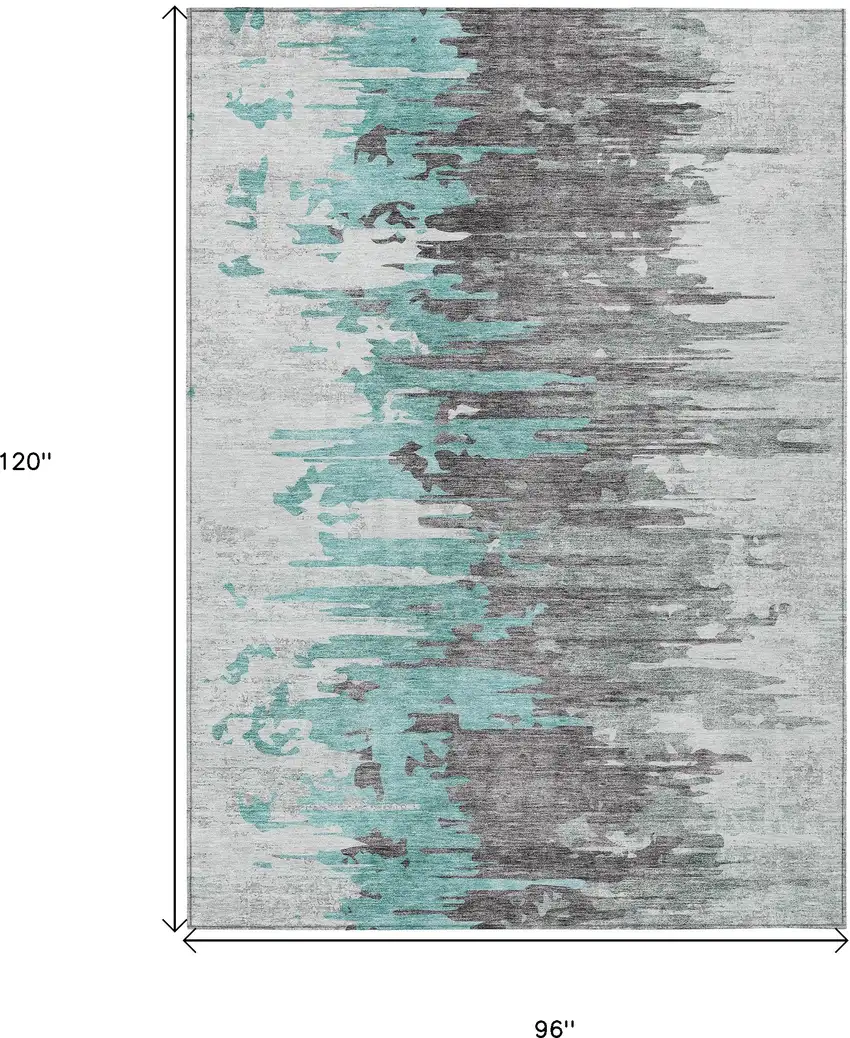 Teal Blue Charcoal And Silver Abstract Washable Indoor Outdoor Area Rug Photo 3