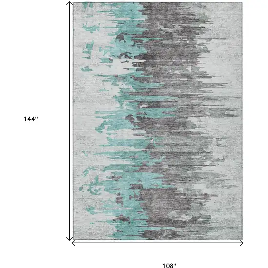 Teal Blue Charcoal And Silver Abstract Washable Indoor Outdoor Area Rug Photo 3