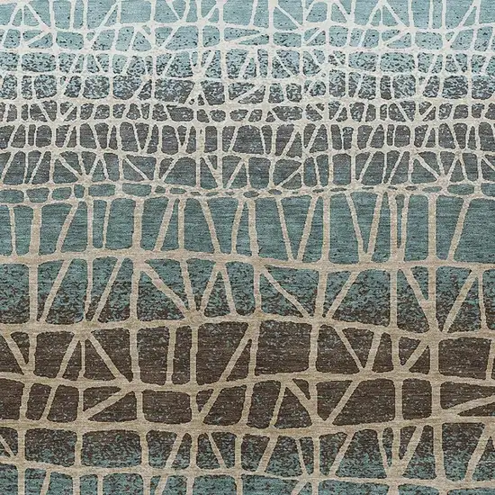 Teal Blue Chocolate And Beige Geometric Washable Indoor Outdoor Area Rug Photo 2