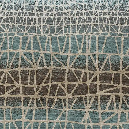 Teal Blue Chocolate And Beige Geometric Washable Indoor Outdoor Area Rug Photo 2