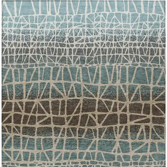 Teal Blue Chocolate And Beige Geometric Washable Indoor Outdoor Area Rug Photo 3
