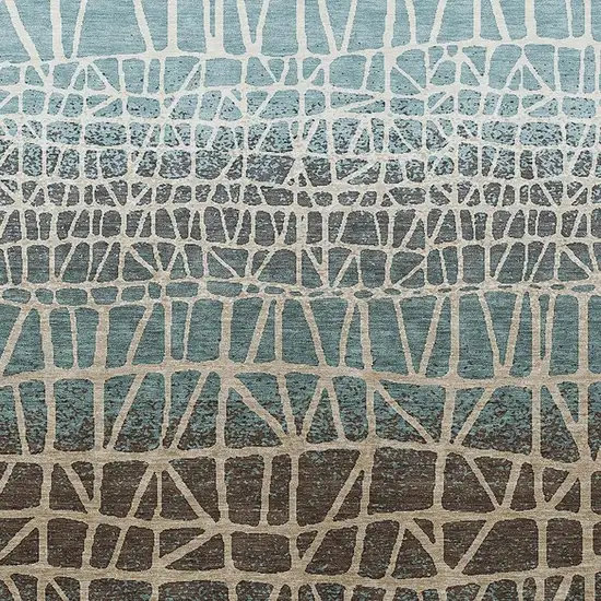Teal Blue Chocolate And Beige Geometric Washable Indoor Outdoor Area Rug Photo 2