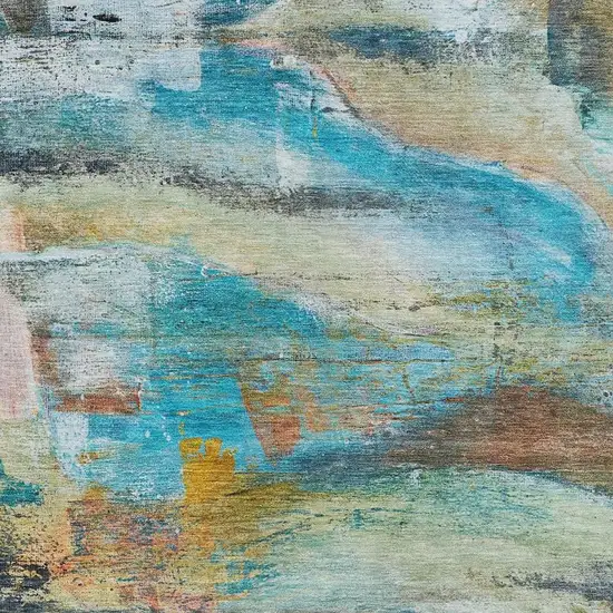 Teal Blue Copper And Beige Abstract Washable Indoor Outdoor Area Rug Photo 7