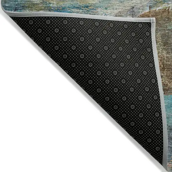 Teal Blue Copper And Beige Abstract Washable Indoor Outdoor Area Rug Photo 8