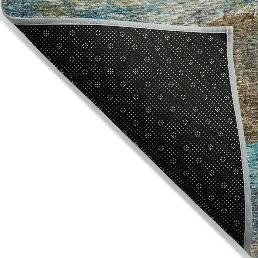Teal Blue Copper And Beige Abstract Washable Indoor Outdoor Area Rug Photo 8