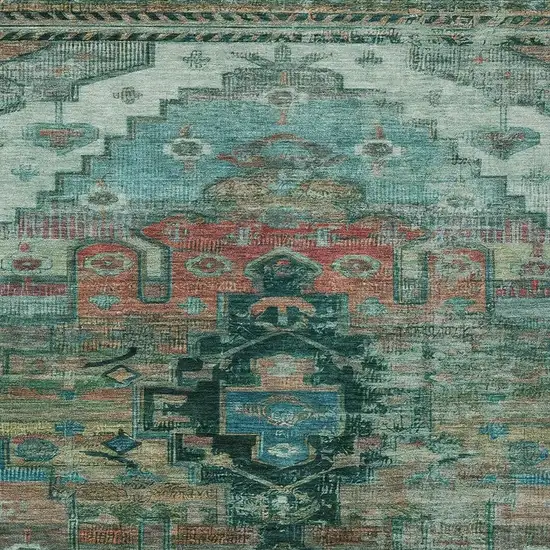 Teal Blue Copper And Gold Tribal Washable Indoor Outdoor Area Rug Photo 3