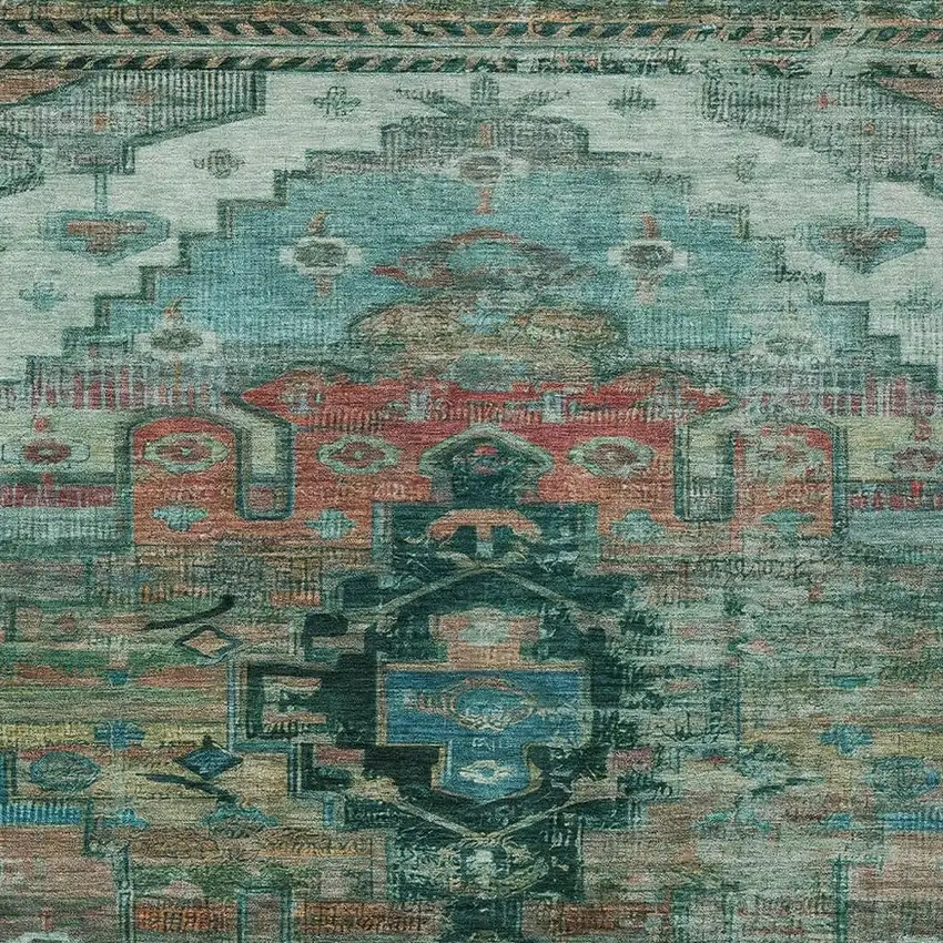 Teal Blue Copper And Gold Tribal Washable Indoor Outdoor Area Rug Photo 3