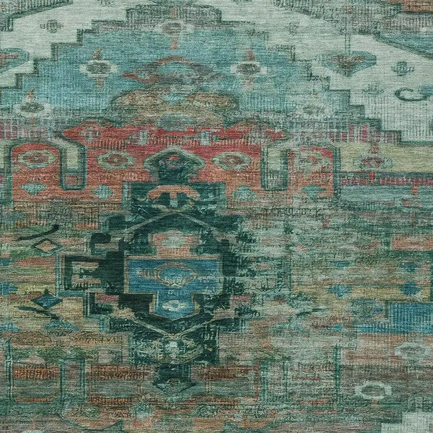 Teal Blue Copper And Gold Tribal Washable Indoor Outdoor Area Rug Photo 3