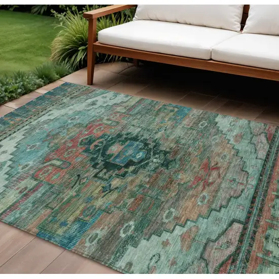 Teal Blue Copper And Gold Tribal Washable Indoor Outdoor Area Rug Photo 2