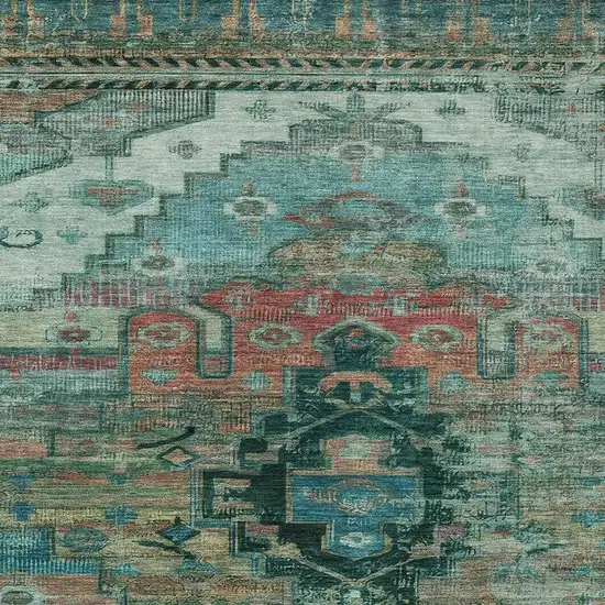 Teal Blue Copper And Gold Tribal Washable Indoor Outdoor Area Rug Photo 4