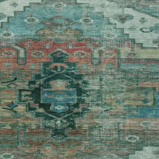 Teal Blue Copper And Gold Tribal Washable Indoor Outdoor Area Rug Photo 4