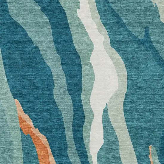 Teal Blue Copper And Ivory Abstract Washable Indoor Outdoor Area Rug Photo 6