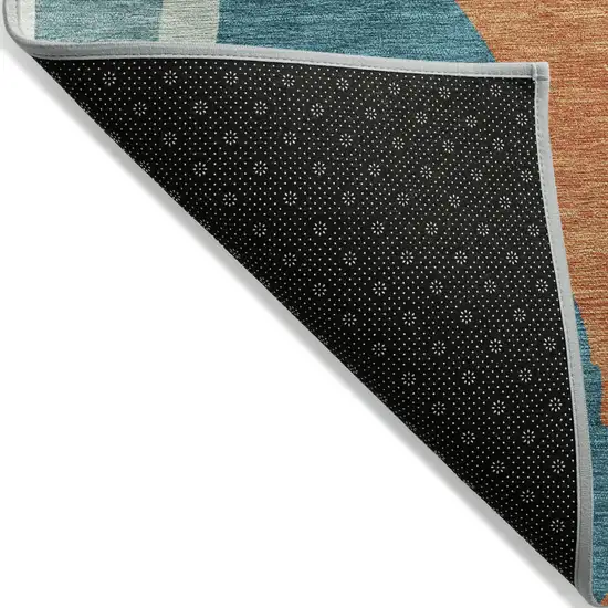 Teal Blue Copper And Ivory Abstract Washable Indoor Outdoor Area Rug Photo 3
