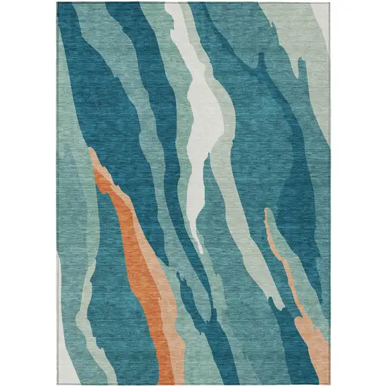 Teal Blue Copper And Ivory Abstract Washable Indoor Outdoor Area Rug Photo 2