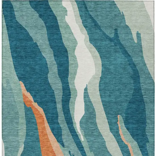 Teal Blue Copper And Ivory Abstract Washable Indoor Outdoor Area Rug Photo 7